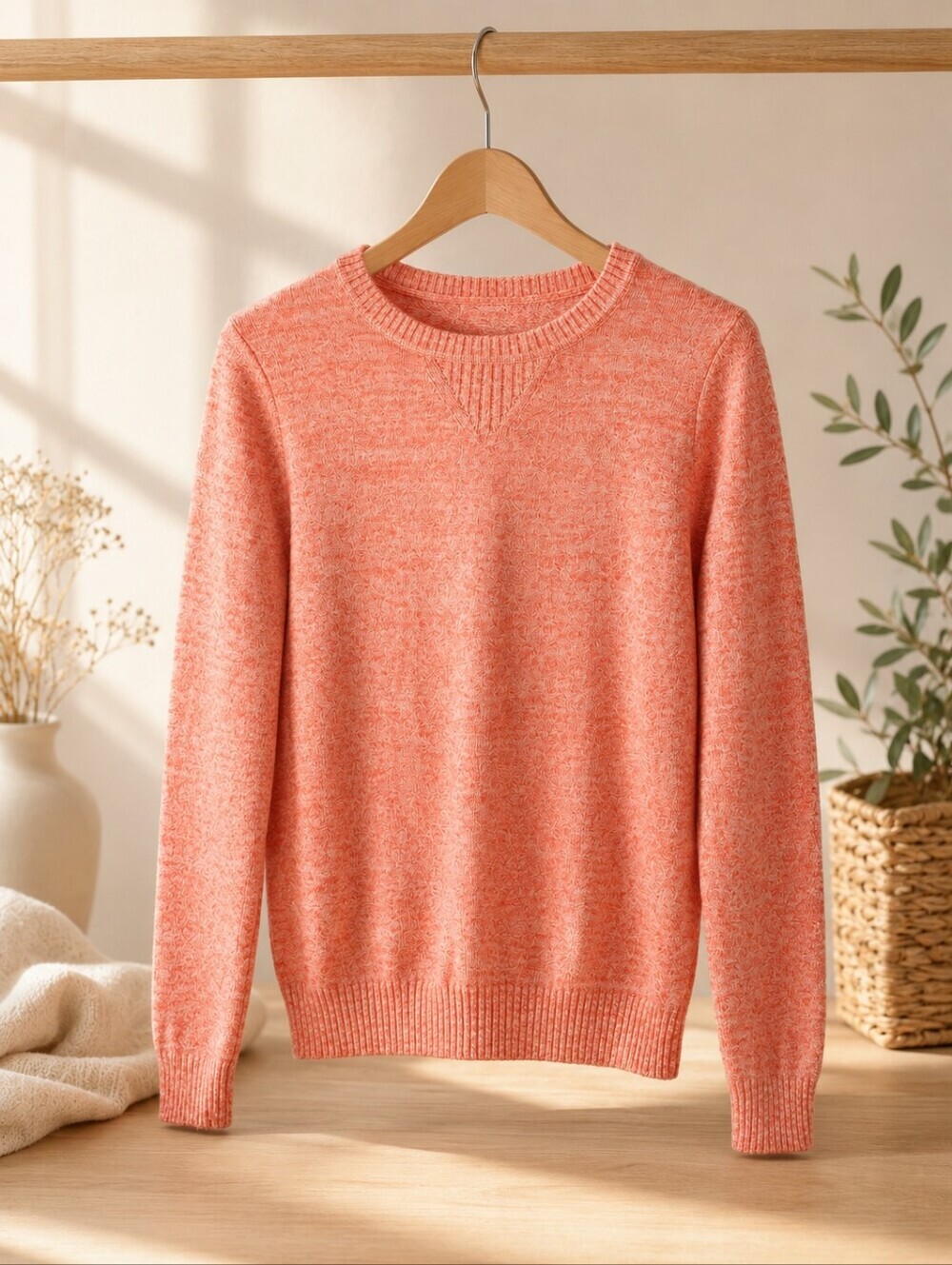 Gap Women's Coral Orange Textured Crewneck Sweater Women’s Medium
